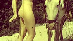 Vintage hairy pussy meets retro pooch outdoors