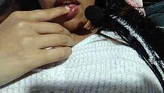 She asks to suck her natural tits in a casual way