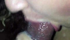 Getting sloppy blowjob from white girl in casual setting.