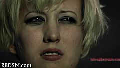 the cute girl gets bound in tight bondage.