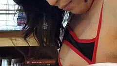 Young university girl gives an amazing blowjob while job hunting.