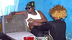 Amateur ebony teen girlfriend fucks on a chair.