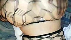 sexy latina in fishnets takes on huge challenge.