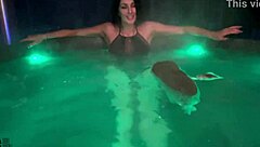 perfect brunette enjoys a relaxing outdoor bath