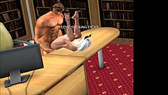 blonde prostitute gives blowjob at work