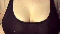 Slapping my huge tits on the desk like this