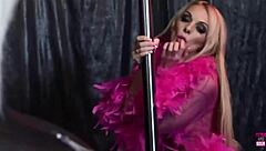 Two blondes in lingerie kiss and lick before dildo play