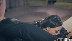 black latex and white lingerie chicks in 3some