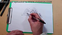 Two sexy girls sketch each other on webcam, then fuck.