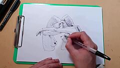 Two sexy girls sketch each other on webcam, then fuck.