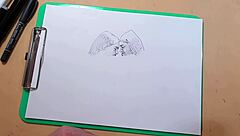 Two sexy girls sketch each other on webcam, then fuck.