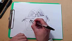 Two sexy girls sketch each other on webcam, then fuck.