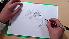 Two sexy girls sketch each other on webcam, then fuck.