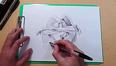 Two sexy girls sketch each other on webcam, then fuck.