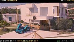 blonde babe chats with black-haired one in ggmansion setting.