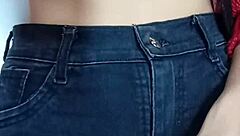 Playing with a belt, spanking my natural tits hard.