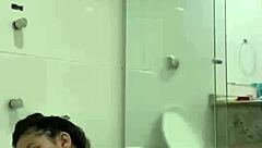 bia hot morena safada masturbating with shower jet in bathroom solo 😍🔥