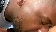 The naughty latina teen receives cum from the black guy.