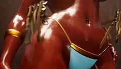 Gold beauty explores wild life in an adventurous striptease.