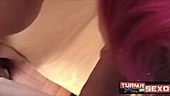 Married blonde nympho rubs against porn star 😘