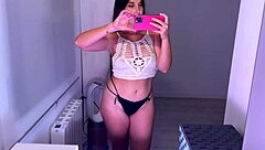 European Brunette Tries On Tops In Homemade Haul