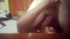 Lady begs to eat pussy and get cum on big cock