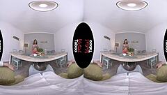 Taboo brunette gives blowjob in breakfast scene