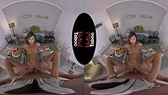 Taboo brunette gives blowjob in breakfast scene