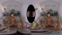 Taboo brunette gives blowjob in breakfast scene