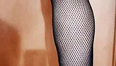 milf wife in stockings masturabting her wet pussy solo.