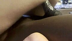 Creamy pussy rides big black cock in interracial hardcore.