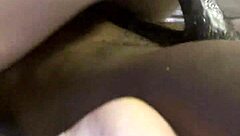 Creamy pussy rides big black cock in interracial hardcore.