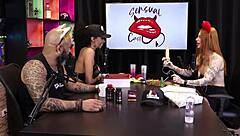 Two beautiful teens test product on breasts, redhead in sheer red 😍