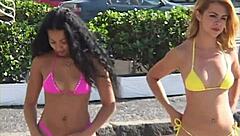 Brazilian brunette exposes pussy on Rio beach