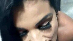 Latina tattooed amateur starts with striptease, ends with facial cum.