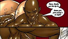 Two hot blondes in comix engage with a big black cock in detailed scenes.