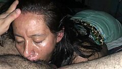 Latina milf masturbates while sucking solo.