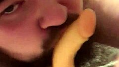 Young Gay Chub Sucks Dildo And Rides It Hard