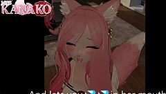 catgirl in anime cosplay outfit gives blowjob and gets cumshot on her big tits