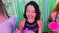 Latina Friends Play With Balloons And Tits Together