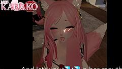 catgirl in anime cosplay outfit gives blowjob and gets cumshot on her big tits