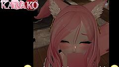 catgirl in anime cosplay outfit gives blowjob and gets cumshot on her big tits