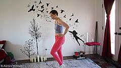 My cute girlfriend learns yoga under my femdom instruction with fetish touches.