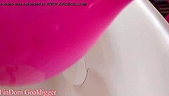 balloons and stockings create a mesmerizing bathroom scene