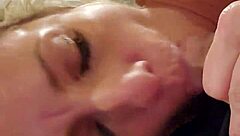 early morning, wife gives horny blowjob to her man