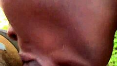 Ghetto bbw bitch intensely fucking and sucking big black cock outdoors