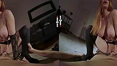 redhead explores her own element in dark room vr