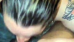 The blonde performs a deepthroat blowjob in walter.