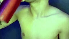 Watch this gay guy cum from solo handjob