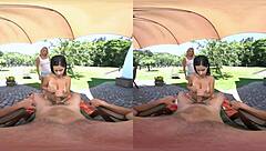 Cayla Lyons and Alex Black in Loud Outdoor VR Threesome
